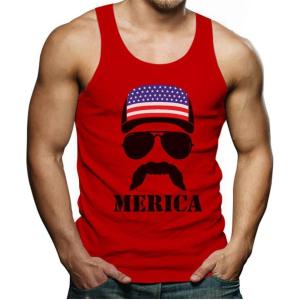 imageTstars American Flag Cap hat  Cool 4th of July Merica Mens Tank TopRed