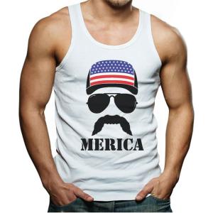 imageTstars American Flag Cap hat  Cool 4th of July Merica Mens Tank TopWhite