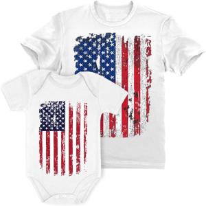 imageTstars Patriotic Dad and Baby 4th of July Matching Shirts Daddy ampamp Me Memorial Day US Distressed American Flag Shirt SetDad White  Baby White