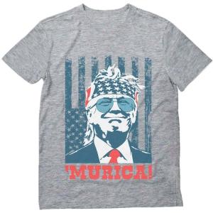 imageTstars Trump Shirt American Flag Team Murica Memorial Day Patriotic USA Merica Mens 4th of July TShirtsGray
