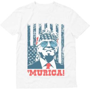imageTstars Trump Shirt American Flag Team Murica Memorial Day Patriotic USA Merica Mens 4th of July TShirtsWhite