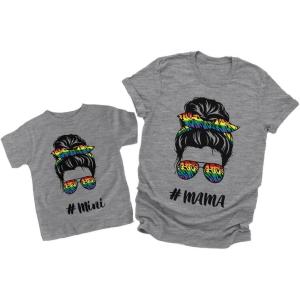 imageMatching Shirts Mother and Daughter Mommy and Me T Shirts Rainbow MiniGray
