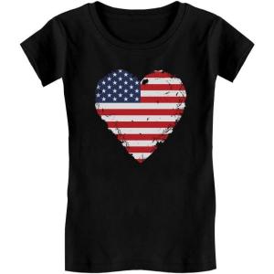 imageTstars American Heart Flag Girls 4th of July Shirt Memorial Day Patriotic Red White and Blue Toddler Kids Fitted TShirtBlack