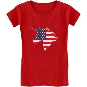 imageTstars American Heart Flag Girls 4th of July Shirt Memorial Day Patriotic Red White and Blue Toddler Kids Fitted TShirtRed