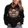 imageTstars Rose Eye Sugar Skulls Sweatshirt Day of The Dead Gothic Womens HoodieBlack