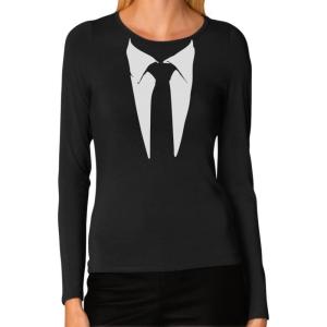 imageTuxedo Tie Printed Suit Womens Long Sleeve ShirtBlack