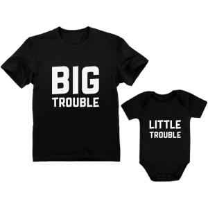 imageTstars Dad ampamp Baby Matching Set BigLittle Trouble Funny Fathers Day Gifts For DadDad Black  Baby Black