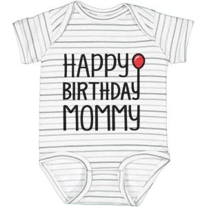 imageTstars Happy Birthday Mommy Outfit Infant Moms Gift Baby Girl Boy Bodysuit Pants SetGray Stripes