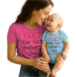 imageTstars Our First Mothers Day Baby Outfit Matching Gifts  Mommy and Me Matching Outfits  First Time Mommy Mothers Day GiftMom Pink  Baby Aqua