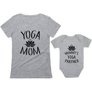 imageTstars Yoga Mom ampamp Baby Matching Set Outfit Mom ampamp Baby Shirts Mommy and Me ClothesMom Gray  Baby Gray