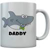 imageShark Coffee Mug for Dad Fathers Day Family Funny Daddy Ceramic Mug Birthday for Dad Christmas for Father from Kids Shark Dad Coffee Mug 15 Ounce WhiteWhite