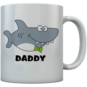 imageShark Coffee Mug for Dad Fathers Day Family Funny Daddy Ceramic Mug Birthday for Dad Christmas for Father from Kids Shark Dad Coffee Mug 15 Ounce WhiteWhite
