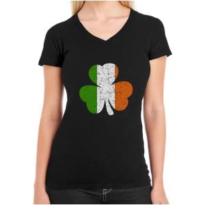 imageTstars St Patricks Day Shirt Irish Flag Clover Women Teen Girls Fitted V Neck TShirtBlack