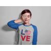 imageTstars 4th of July Love USA Heart Flag Patriotic 34 Women Sleeve Baseball Jersey ShirtBlueGray