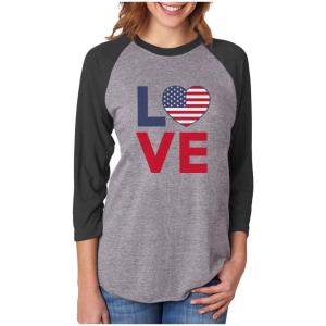 imageTstars 4th of July Love USA Heart Flag Patriotic 34 Women Sleeve Baseball Jersey ShirtBlackGray