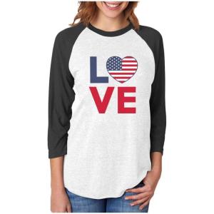 imageTstars 4th of July Love USA Heart Flag Patriotic 34 Women Sleeve Baseball Jersey ShirtBlackWhite