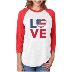 imageTstars 4th of July Love USA Heart Flag Patriotic 34 Women Sleeve Baseball Jersey ShirtRedWhite