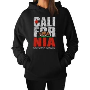 imageTstars California Bear Republic Retro Flag Sweatshirts Pullover Hoodies for WomenBlack