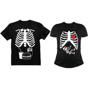 imageTstars Halloween Pregnancy Baby Girl Xray Shirt Burger Skeleton Costume for CouplesDad Black  Mom Black