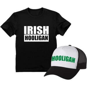 imageTstars Irish Hooligan Party Set Outfit for St Patrick Day  TShirt and Trucker Cap Cap BlackWhite OSShirt Black Small