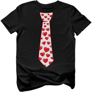 imageTstars Kids Valentines Day Shirt Red Hearts Tie Valentine Shirts for Youth and Toddler Boys ampamp GirlsBlack