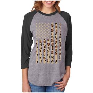imageTstars Patriotic Leopard USA Flag 4th of July 34 Women Sleeve Baseball Jersey ShirtBlackGray