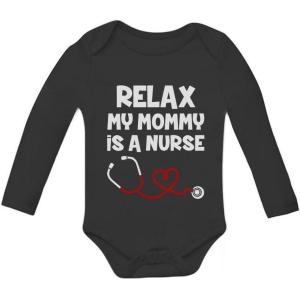imageTstars Relax My Mommy Is a Nurse Funny Mom Nurse Gift Baby Long Sleeve BodysuitBlack