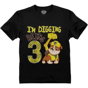 imageTstars Rubble 3rd Birthday Boy Digging Being 3 Shirt Gifts for Three Years Old Boys Bday Paw Patrol Toddler Kids TShirtBlack