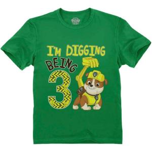 imageTstars Rubble 3rd Birthday Boy Digging Being 3 Shirt Gifts for Three Years Old Boys Bday Paw Patrol Toddler Kids TShirtGreen