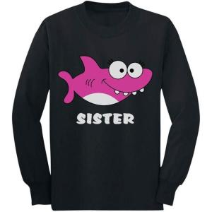 imageTstars Shark Shirt for Sister Gift for Big Sister Toddler Kids Long Sleeve TShirtBlack