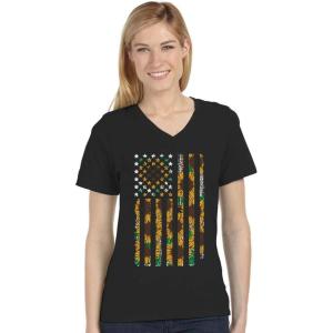 imageTstars Sunflower Shirt for Women American Flag 4th of July VNeck Fitted Women TShirtBlack