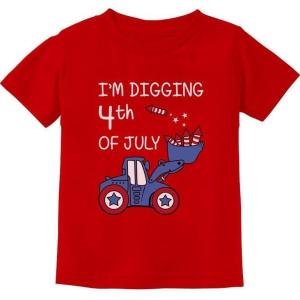 imageTstars Tractor Digging 4th of July Shirts Kids Memorial Day USA Flag Infant ampamp Toddler Patriotic ShirtsRed
