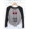 imageTstars Mama Llama Shirt for Women Mom Birthday Shirts Llamas Gifts Funny Mothers Day Womens Raglan TShirtBlackGray