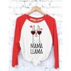 imageTstars Mama Llama Shirt for Women Mom Birthday Shirts Llamas Gifts Funny Mothers Day Womens Raglan TShirtRedWhite