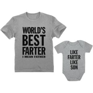imageTstars Like Farter Like Son Dad and Baby Matching Outfits  New Dads Gifts Fathers Day Shirt and Infant BodysuitDad Gray  Son Gray