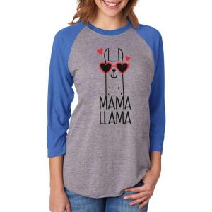 imageTstars Mama Llama Shirt for Women Mom Birthday Shirts Llamas Gifts Funny Mothers Day Womens Raglan TShirtBlueGray