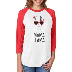 imageTstars Mama Llama Shirt for Women Mom Birthday Shirts Llamas Gifts Funny Mothers Day Womens Raglan TShirtRedWhite