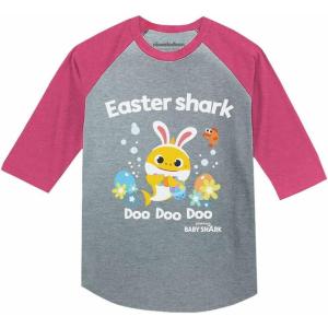 imageBaby Shark Girls Boys Easter Shirt Easters Egg Hunt Toddler Kids Raglan TShirt Easter SharkPink