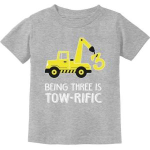 imageTstars  4th Birthday Tractor Construction Party Toddler Kids TShirtGray