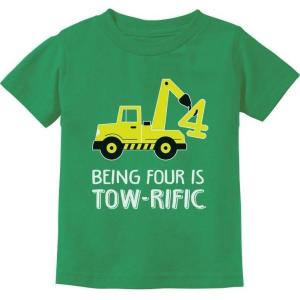 imageTstars  4th Birthday Tractor Construction Party Toddler Kids TShirtGreen