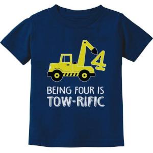 imageTstars  4th Birthday Tractor Construction Party Toddler Kids TShirtNavy