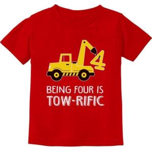 imageTstars  4th Birthday Tractor Construction Party Toddler Kids TShirtRed