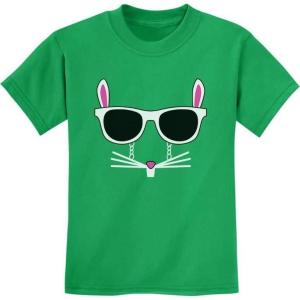 imageTstars  Easter Bunny  Rabbit Face with Glasses Youth Kids TShirtGreen