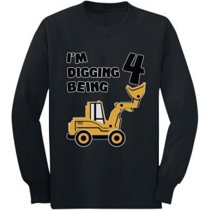 imageTstars 4th Birthday  Bulldozer Construction Party Toddler Long Sleeve Kids TShirtBlack