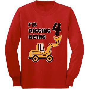 imageTstars 4th Birthday  Bulldozer Construction Party Toddler Long Sleeve Kids TShirtRed
