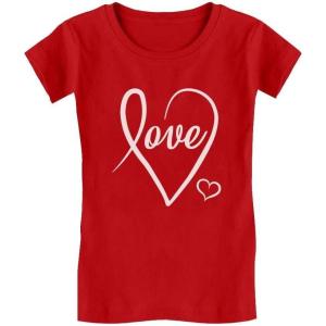 imageTstars Cursive Love Girls Valentines Day Shirt Heart Graphic Valentine Youth Kids Girl Fitted TShirtCursive Tshirt  Red