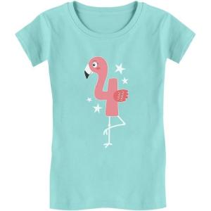 imageTstars Flamingo 4th Birthday Gift for Four Year Old ToddlerKids Girls Fitted TShirtChill Blue