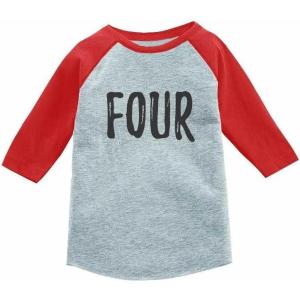 imageTstars Four 4th Birthday Shirt 4 Year Old Boys Girls 34 Sleeve Kids Raglan TShirtRed