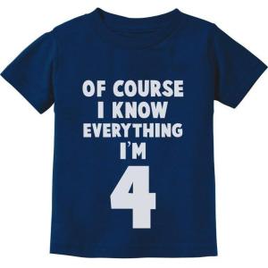 imageTstars I Know Everything Im 4 Gifts for Four Year Old Funny 4th Birthday Kids ShirtNavy