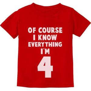 imageTstars I Know Everything Im 4 Gifts for Four Year Old Funny 4th Birthday Kids ShirtRed